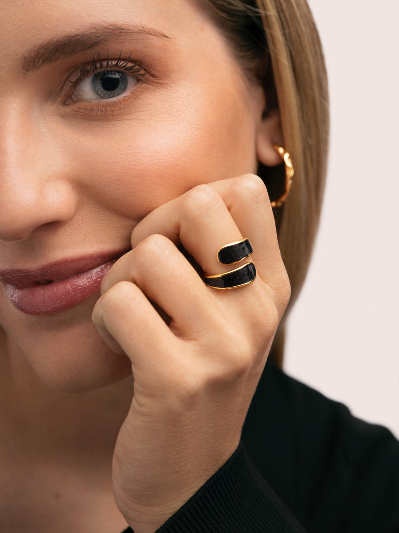 Abraccio Black Stainless Steel Gold Ring 
