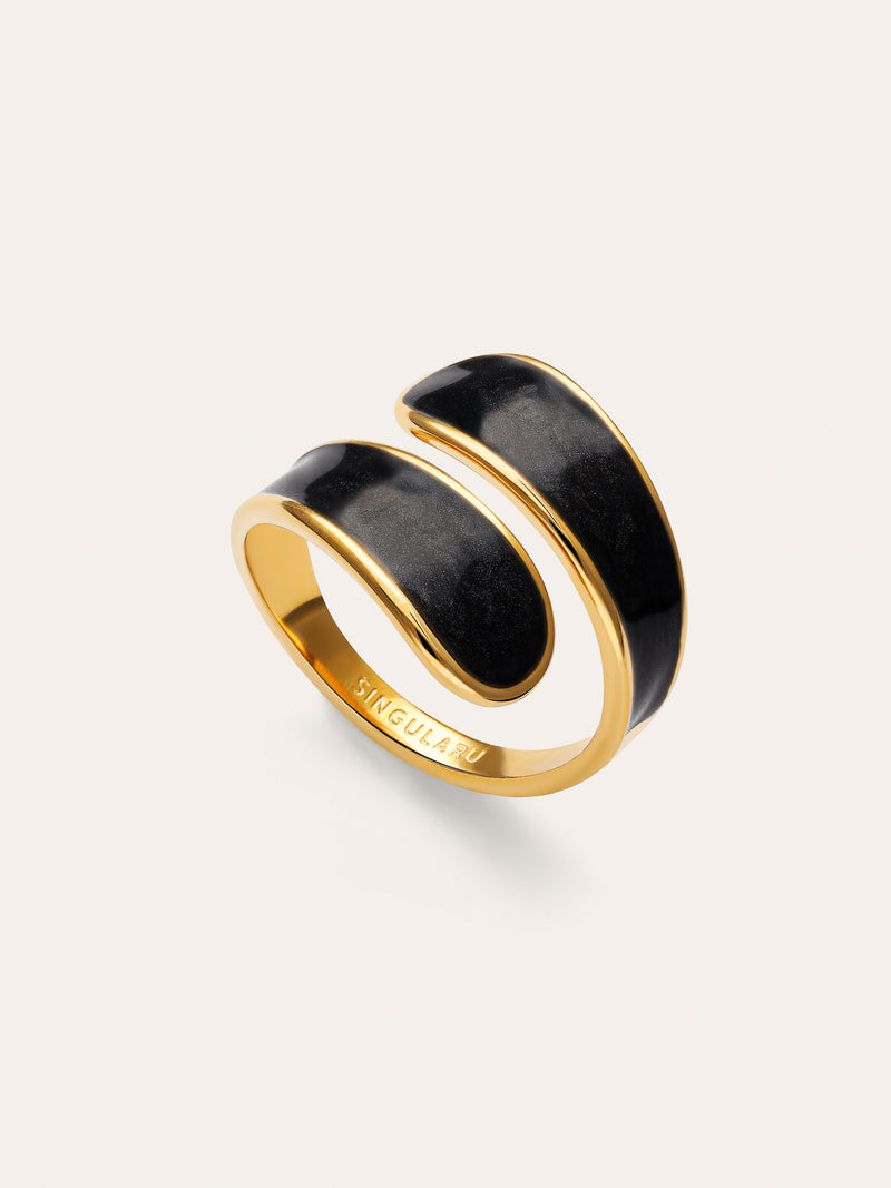 Abraccio Black Stainless Steel Gold Ring 