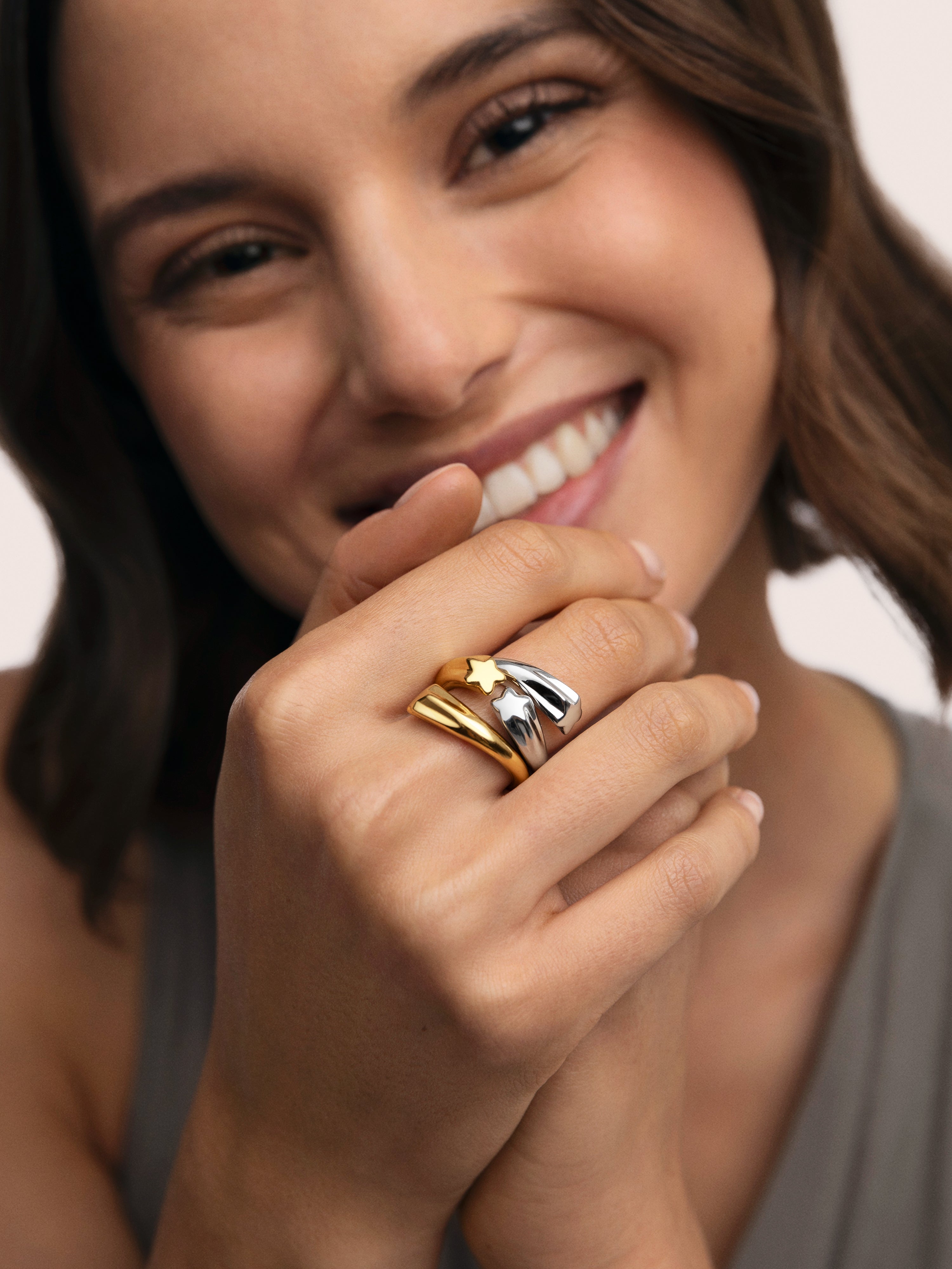 Anillo Abbraccio Stars Acero Baño Oro