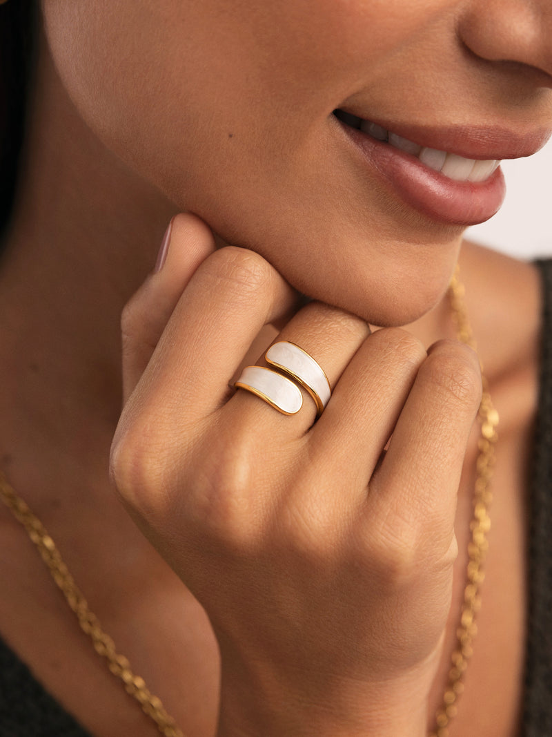 Abraccio White Stainless Steel Gold Ring 
