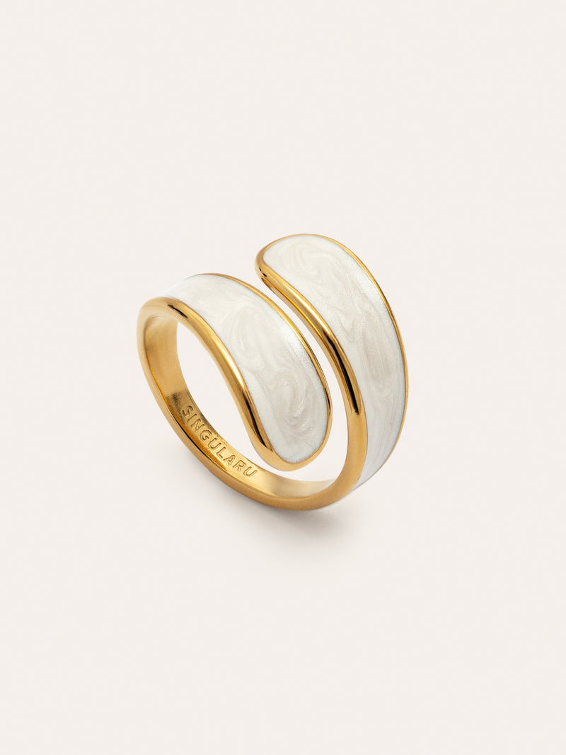 Abraccio White Stainless Steel Gold Ring 