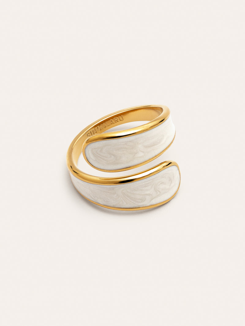 Abraccio White Stainless Steel Gold Ring 