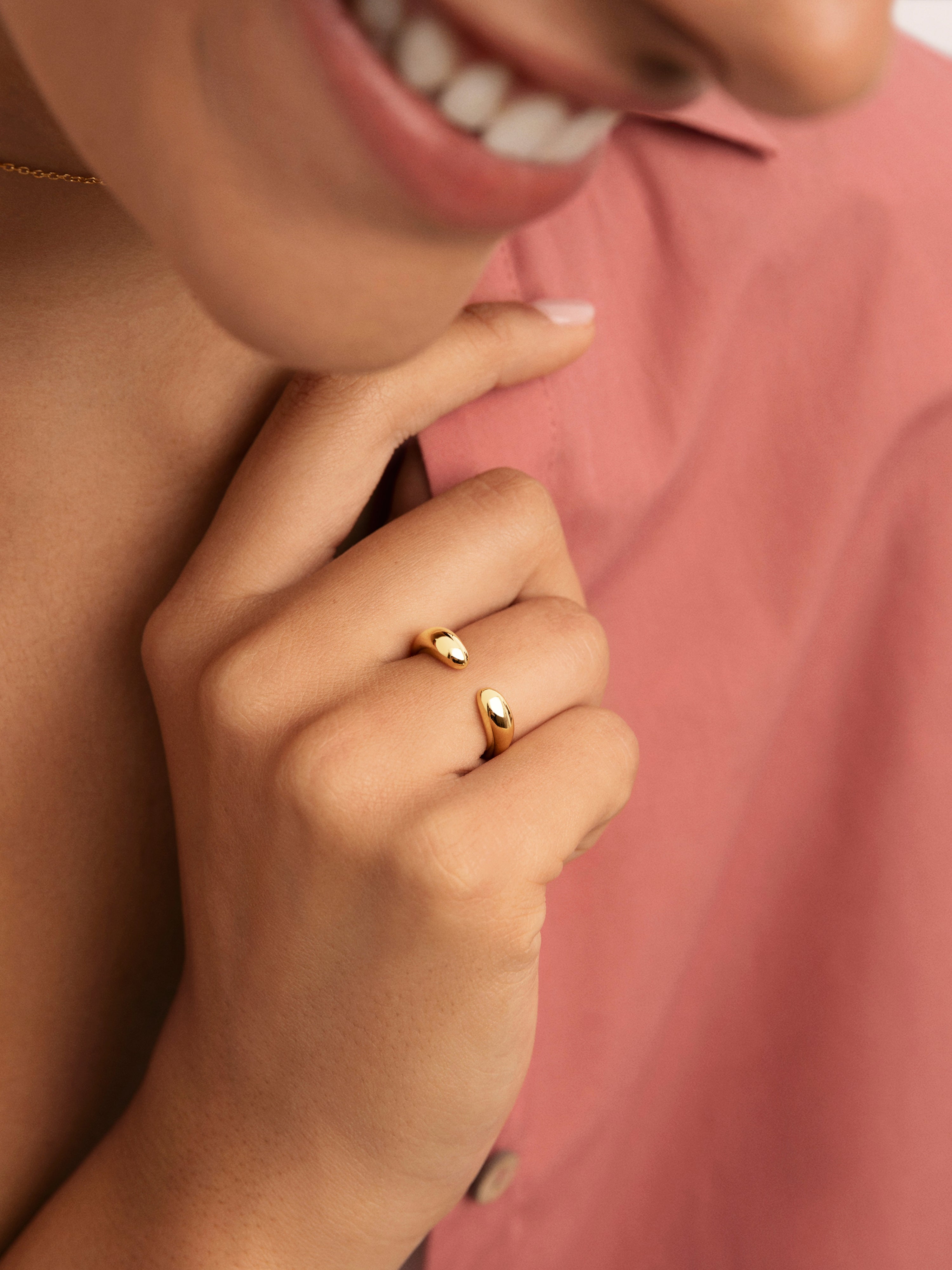 Double Drop Stainless Steel Gold Ring 