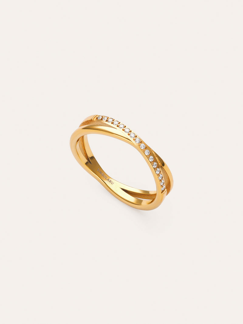 Anillo Doble Teresa Sparks Acero Baño Oro