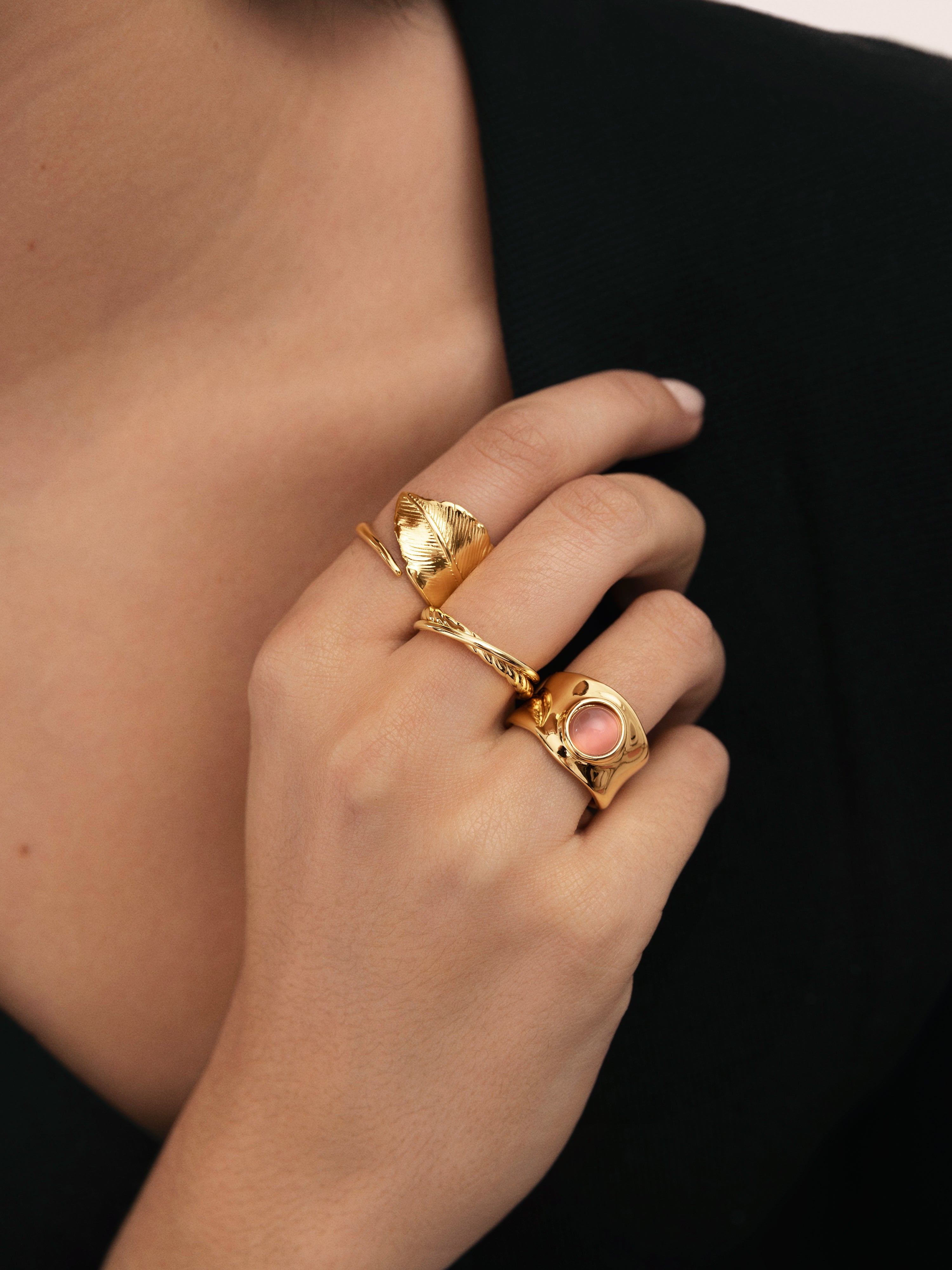 Anillo My Pink Stone Baño Oro