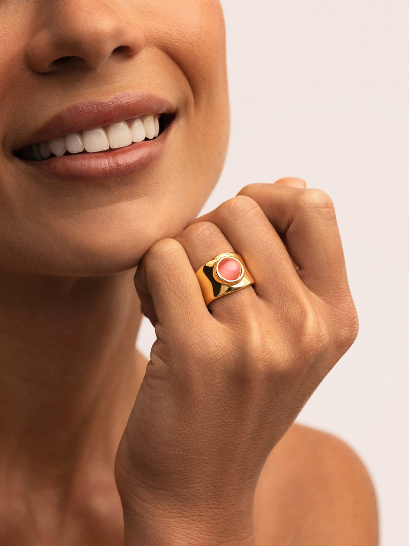 Bague My Pink Stone Acier plaqué or