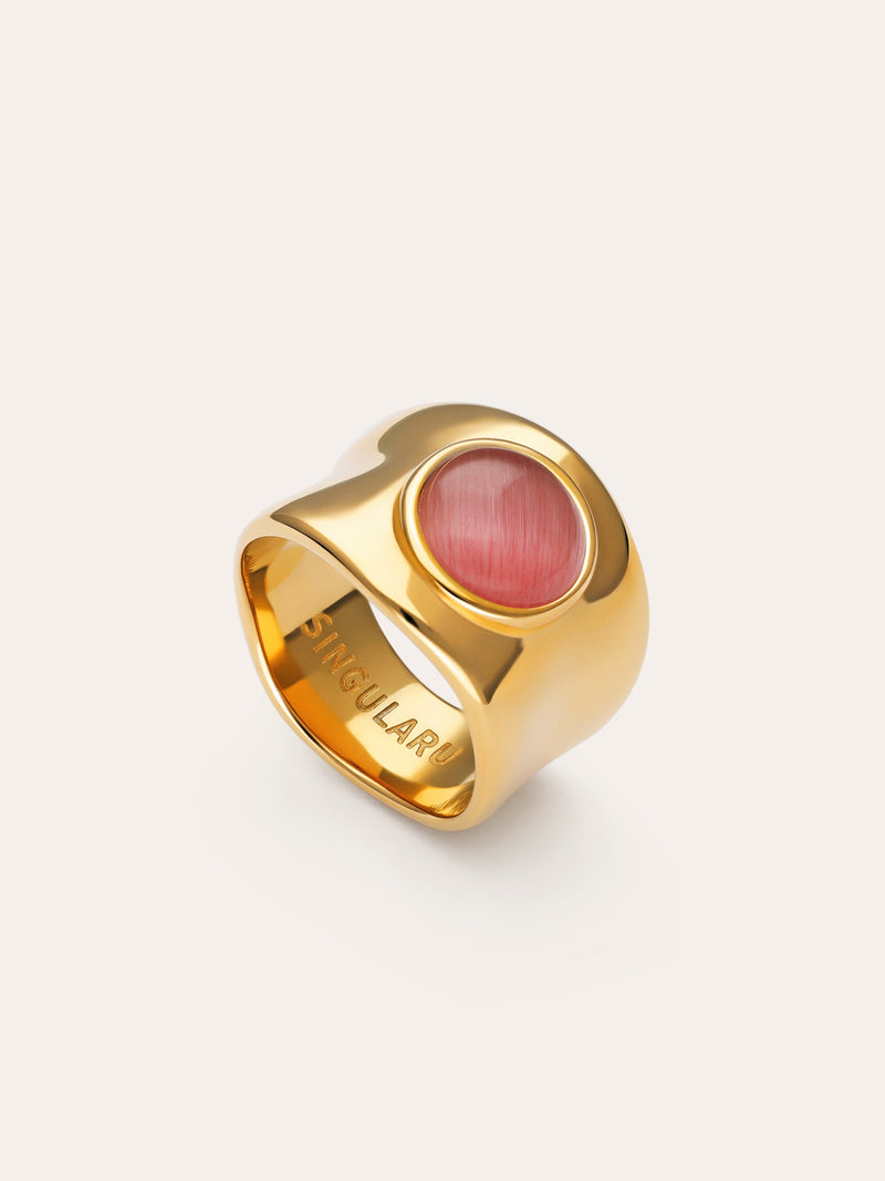 Bague My Pink Stone Acier plaqué or