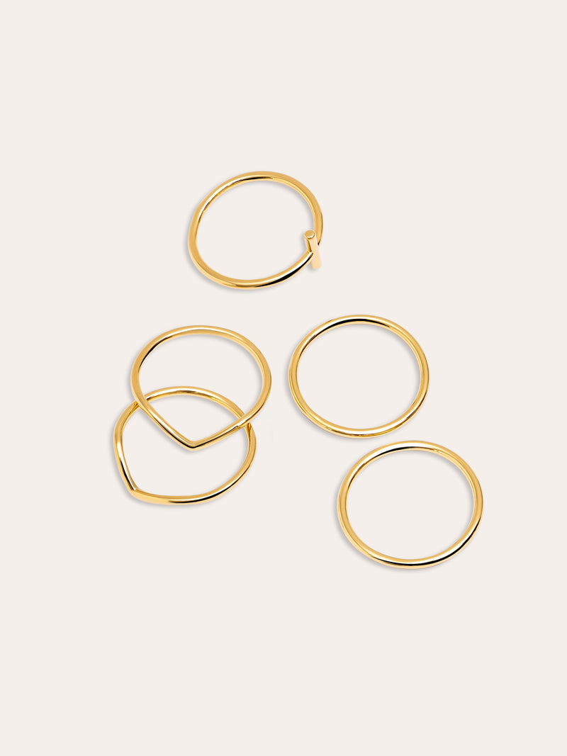Nefertiti Pack 5 Stainless Steel Gold Rings