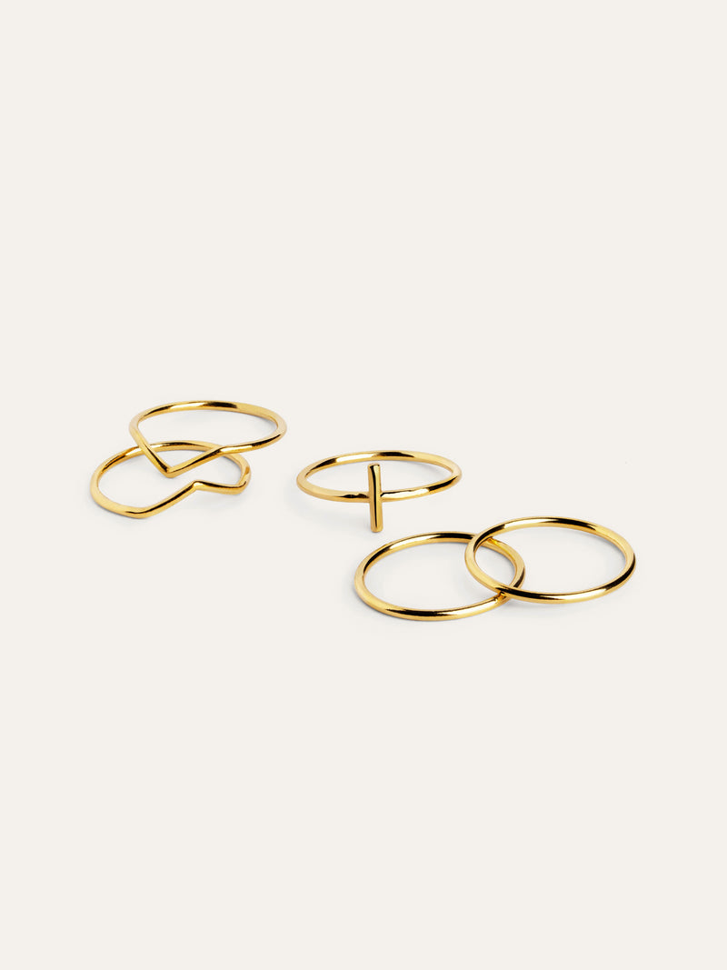 Nefertiti Pack 5 Stainless Steel Gold Rings