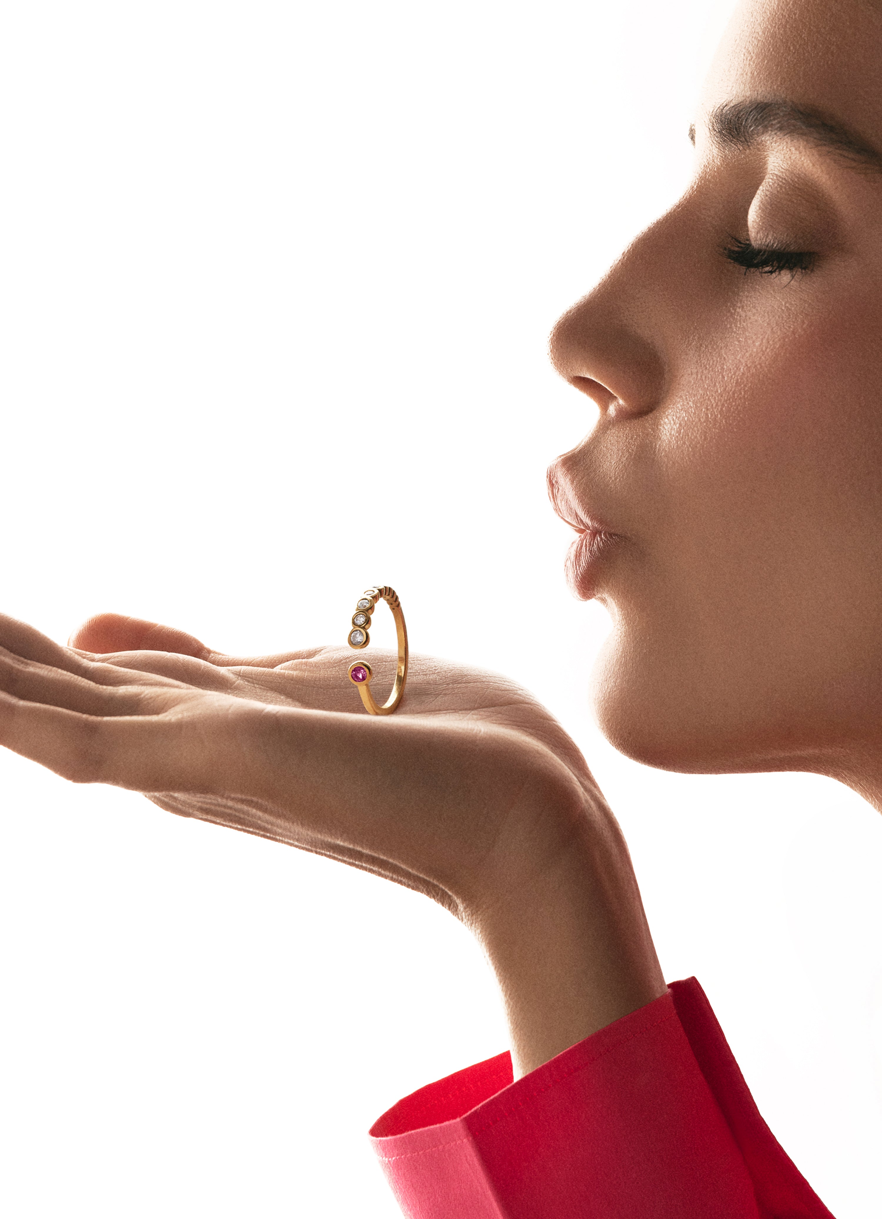 Anillo Pebble Rosa Plata Baño Oro