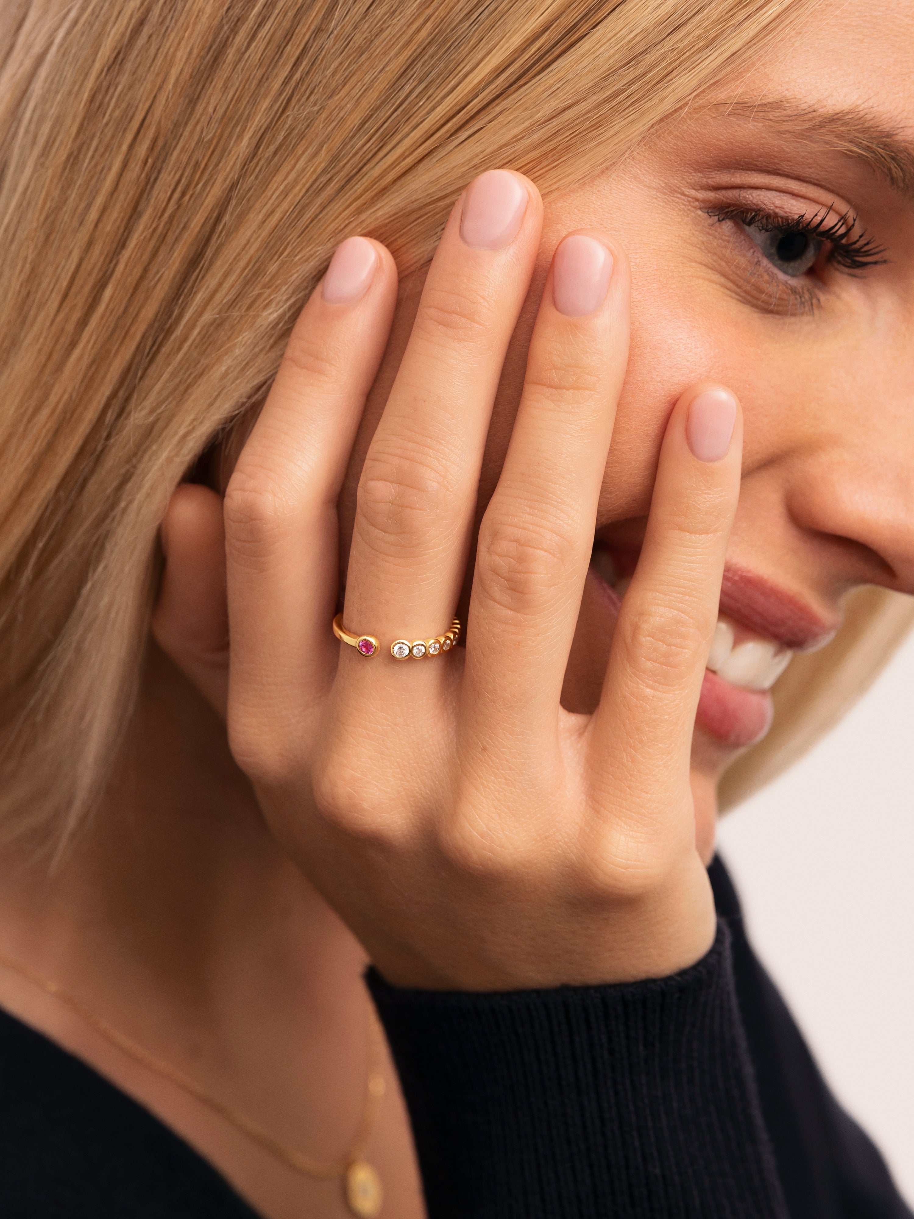 Anillo Pebble Rosa Plata Baño Oro