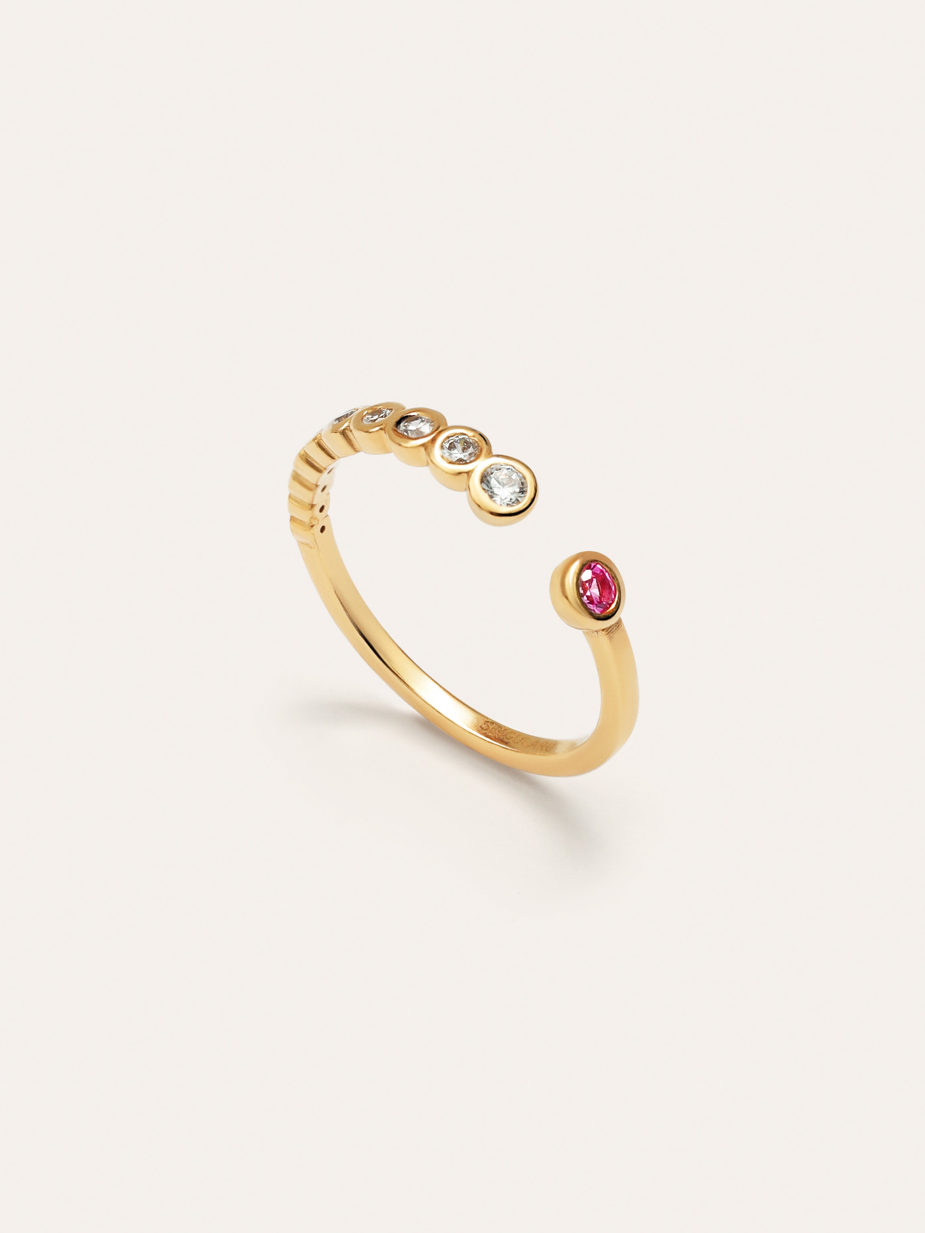 Anillo Pebble Rosa Plata Baño Oro