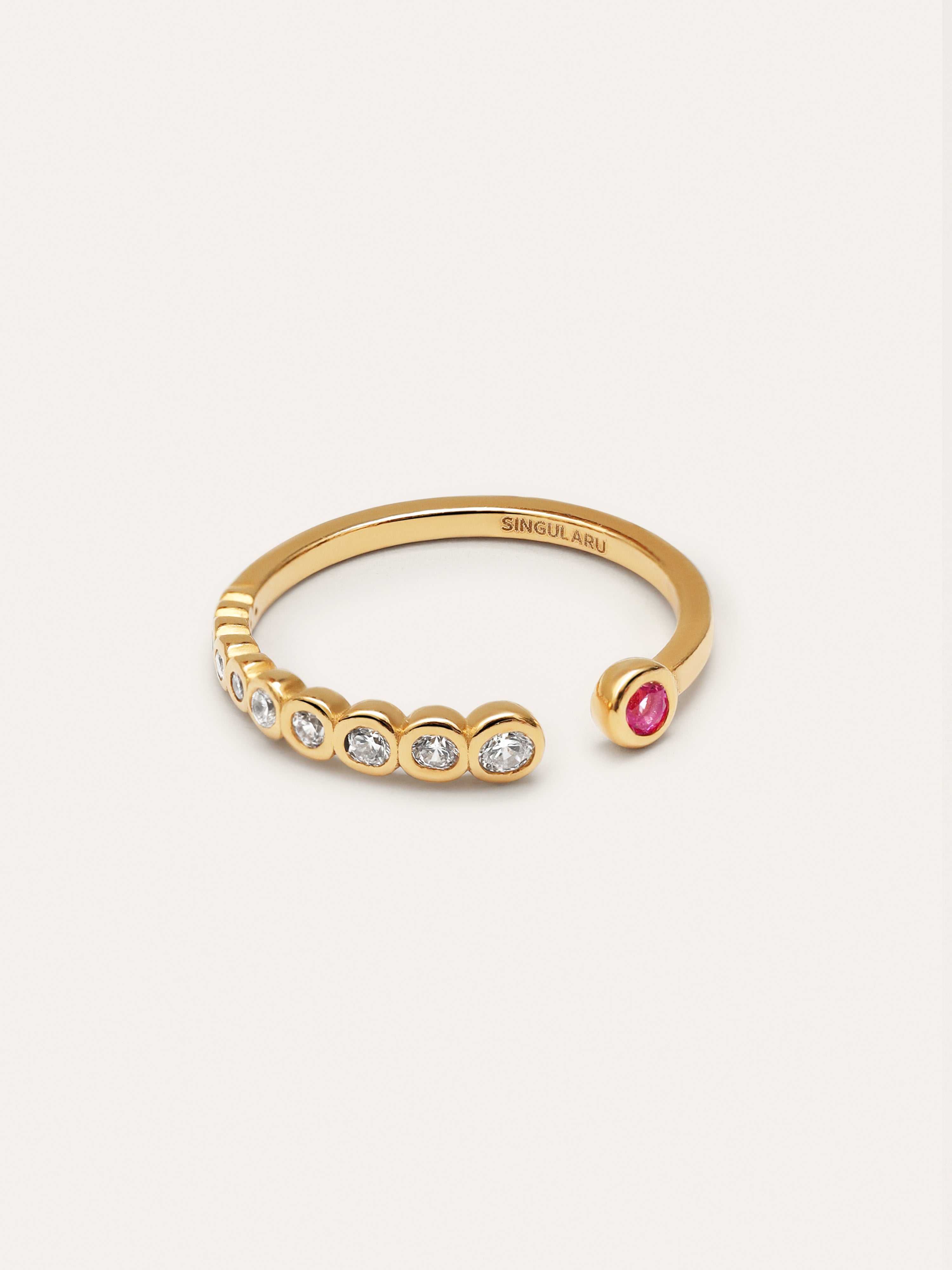 Anillo Pebble Rosa Plata Baño Oro