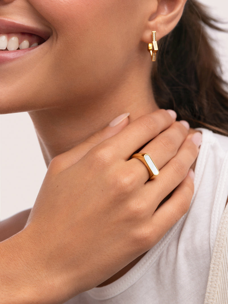 Anillo Proa Nácar Acero Baño Oro