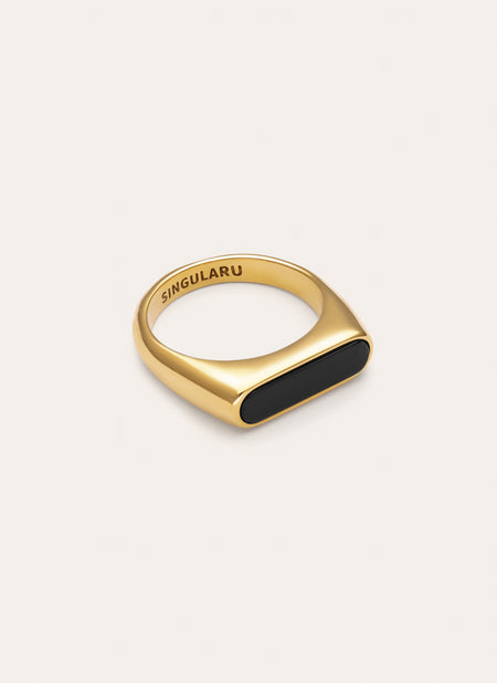 Anillo Proa Negro Acero Baño Oro