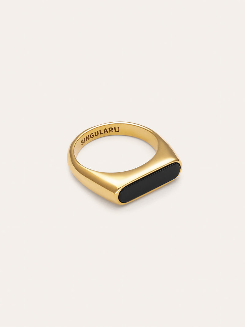 Anillo Proa Negro Acero Baño Oro