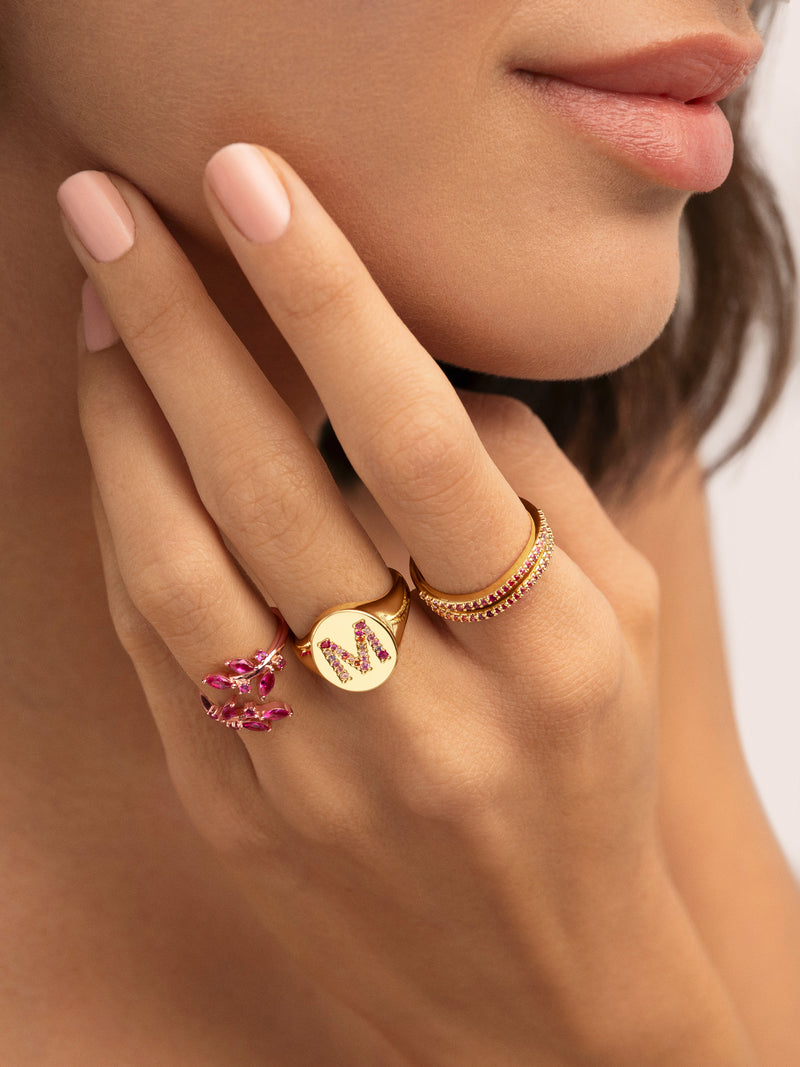 Singnet Letter Colors Personalized Gold Ring