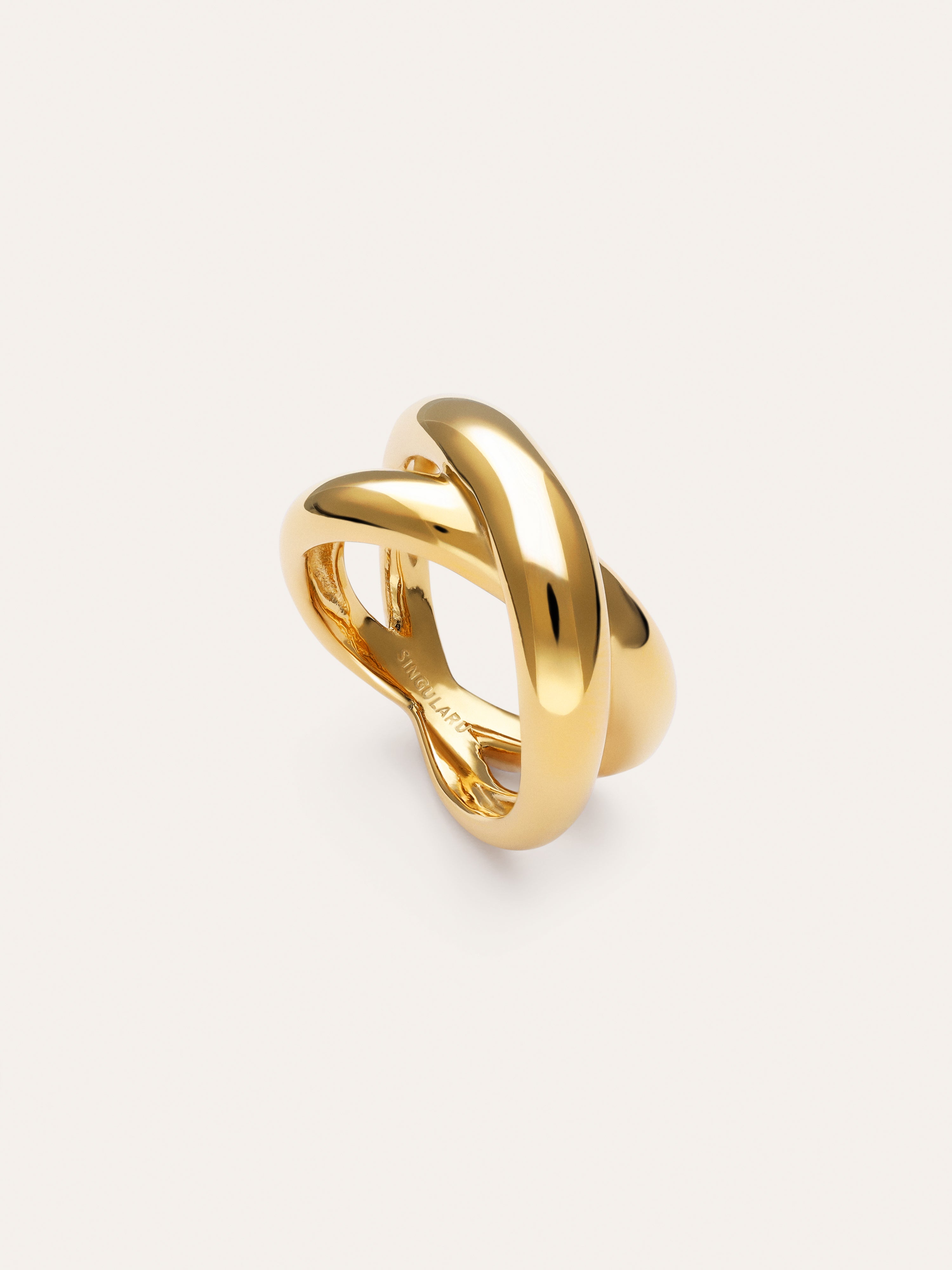 Anillo Single Cross Acero Baño Oro