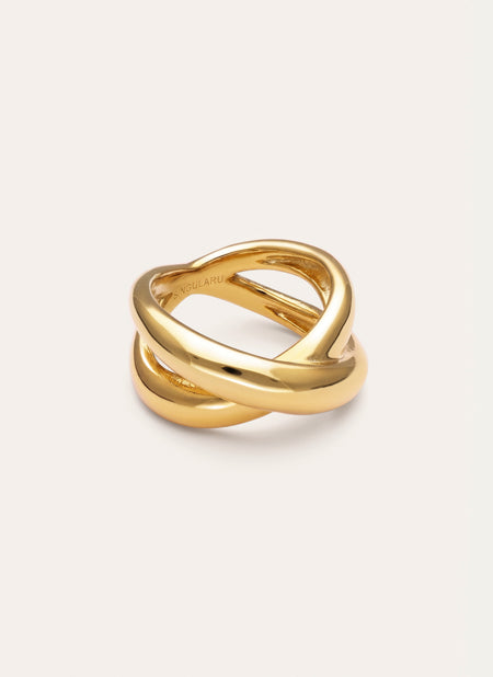 Anillo Single Cross Acero Baño Oro