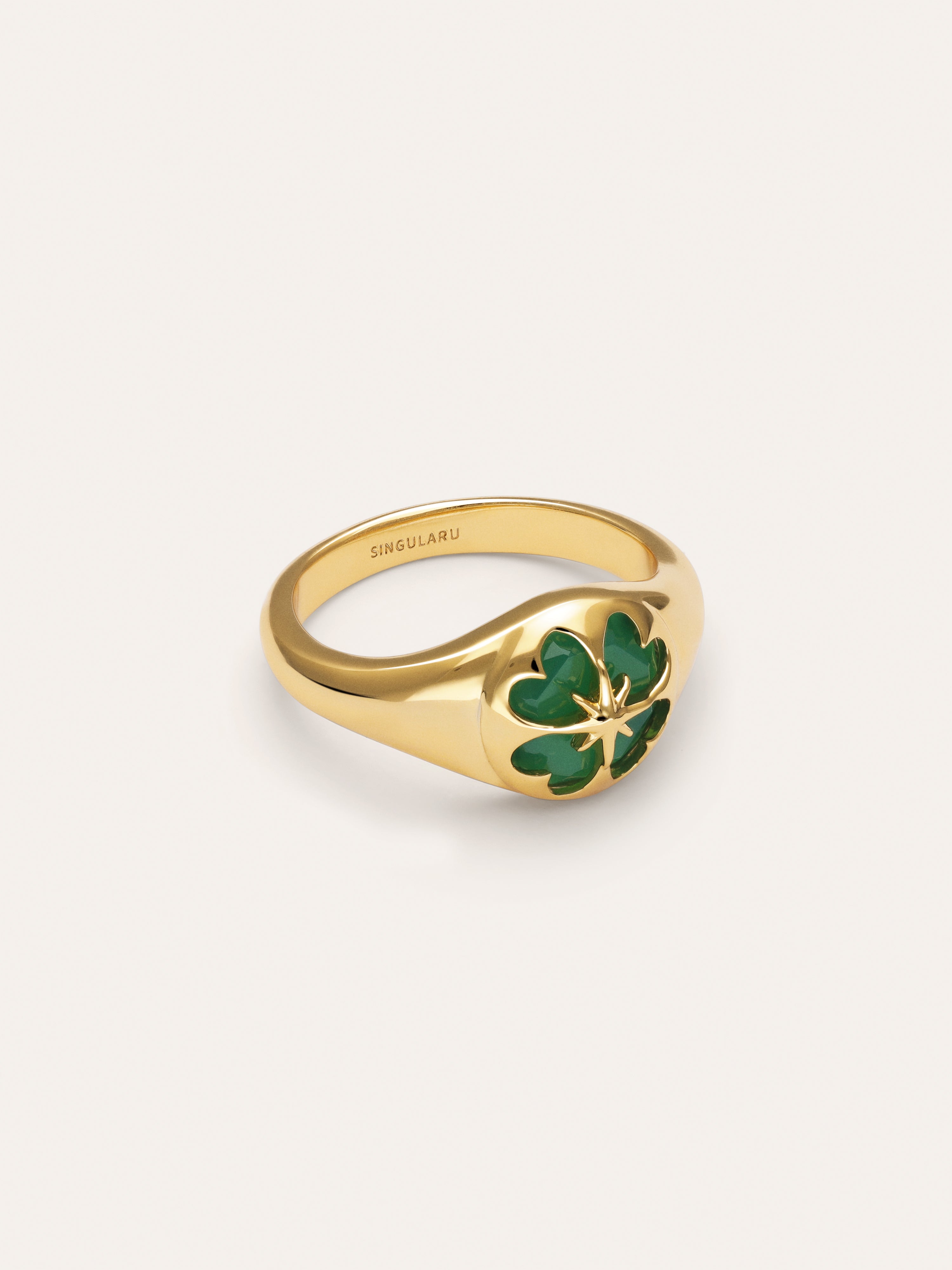 Agate Clover Stone Gold Ring