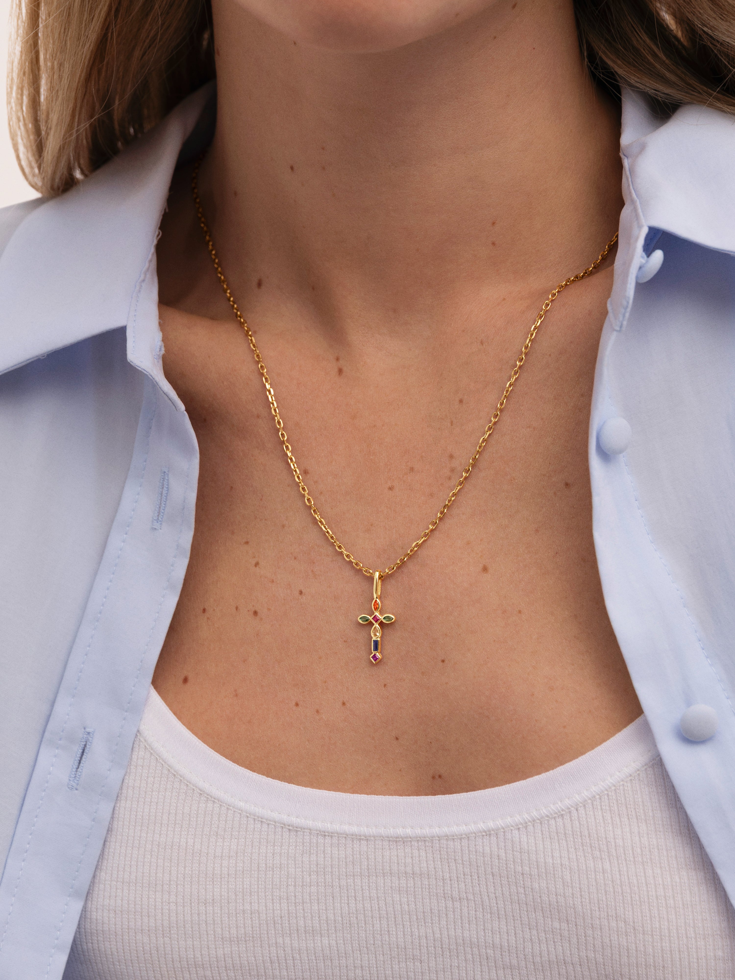 Cross Cascade Gold Charm