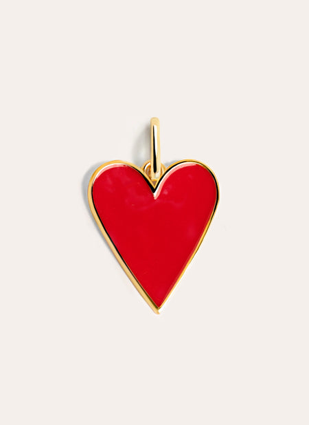 Charm Lovely Heart Red Enamel Baño Oro