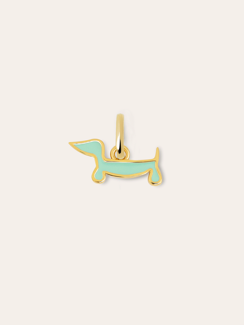 Mini Teckel Dog Enamel Sky Gold Charm