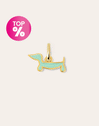 Mini Teckel Dog Enamel Sky Gold Charm