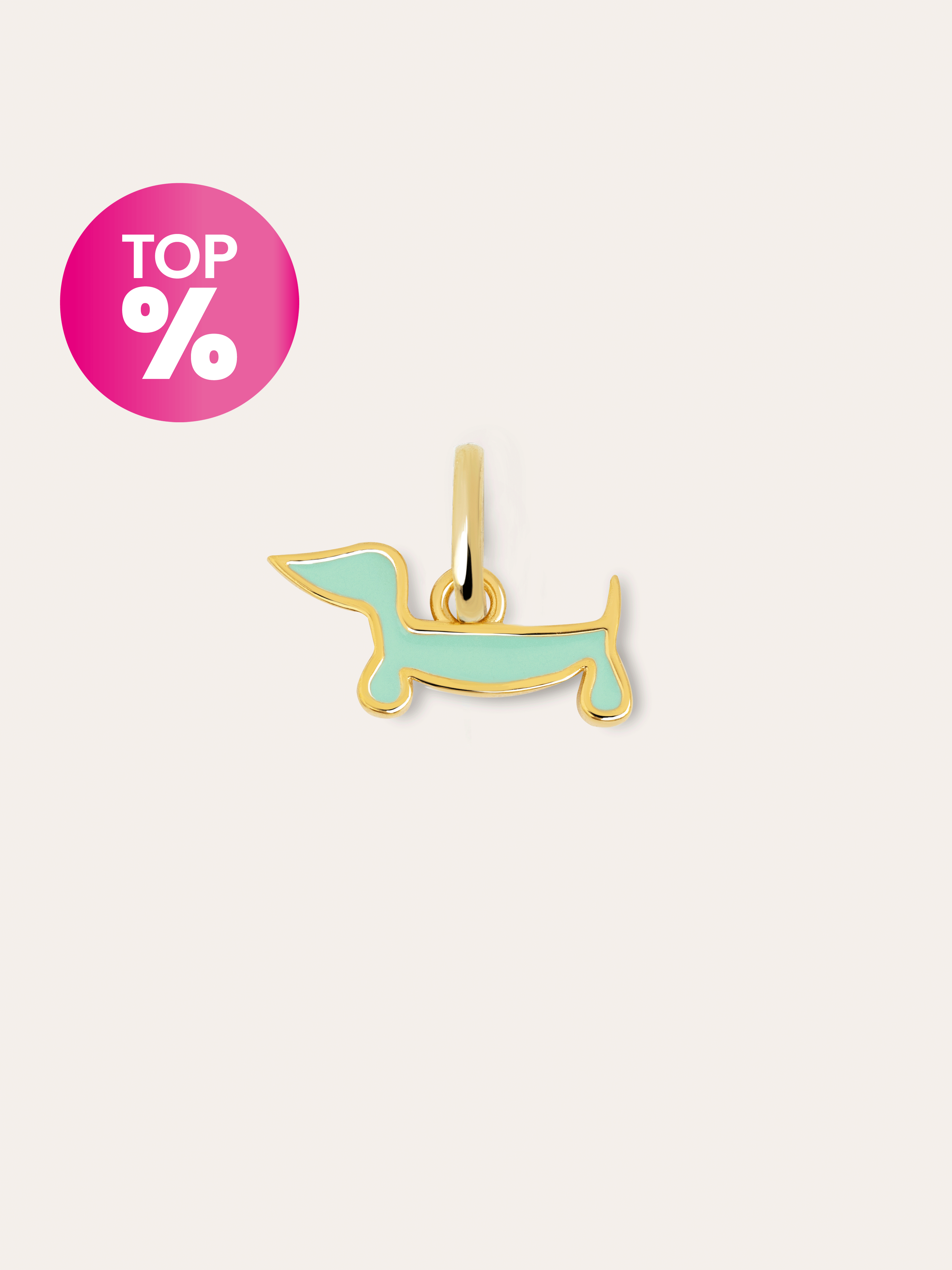 Mini Teckel Dog Enamel Sky Gold Charm
