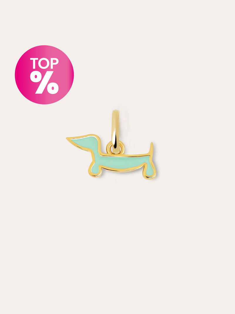 Mini Teckel Dog Enamel Sky Gold Charm