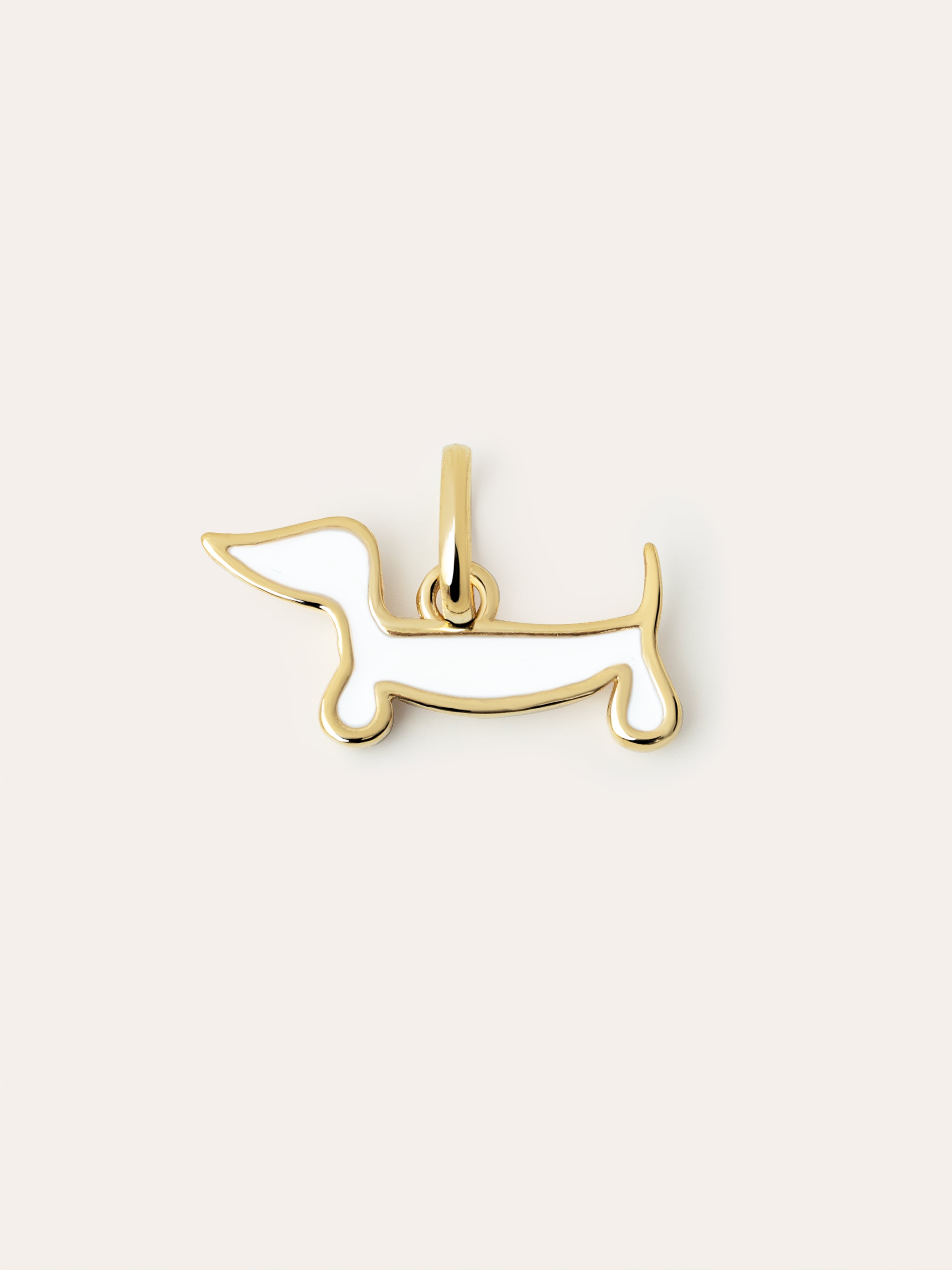 Charm Perro Teckel Enamel White Baño Oro