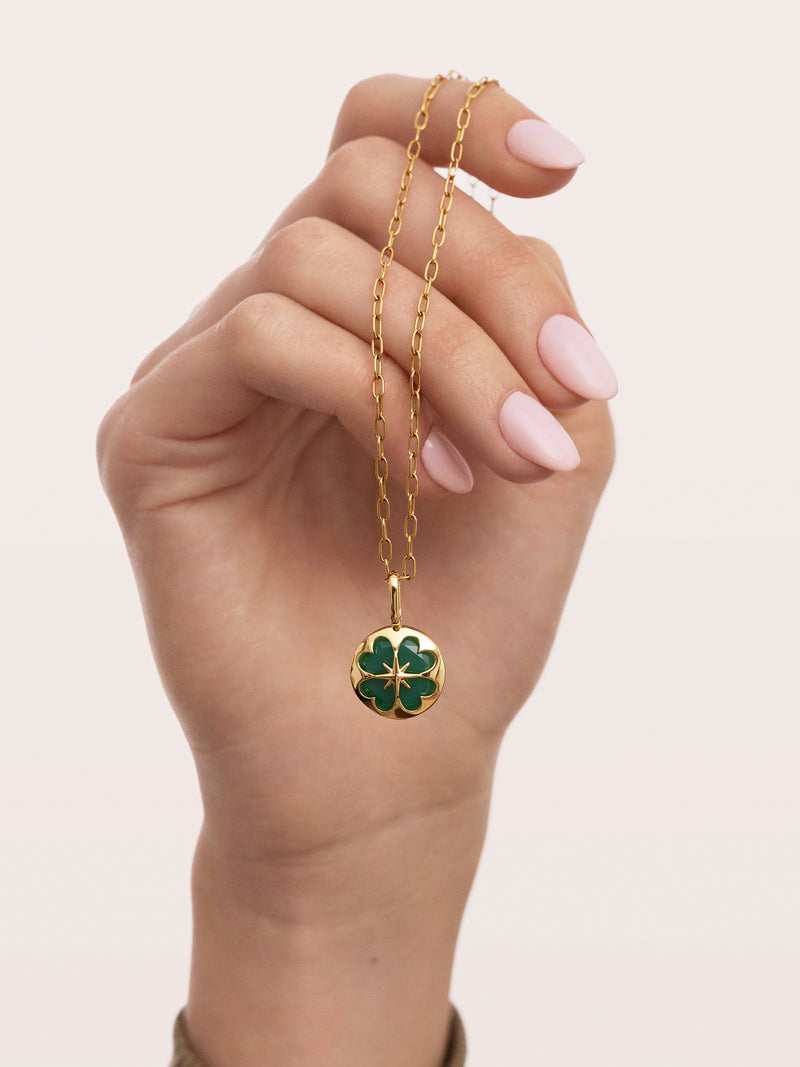 Clover Agata Stone Gold Charm