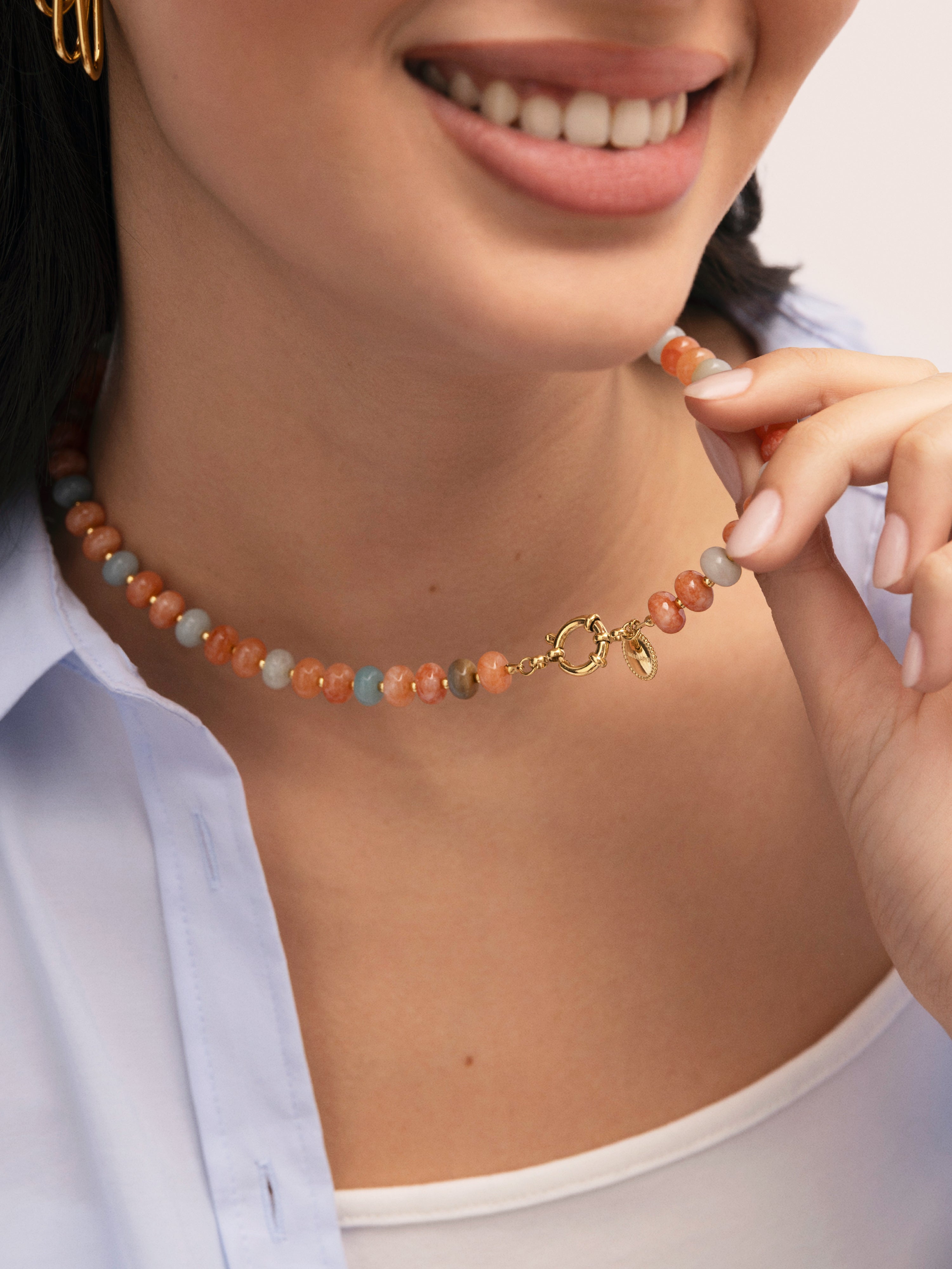 Ambar Stones Stainless Steel Gold Necklace