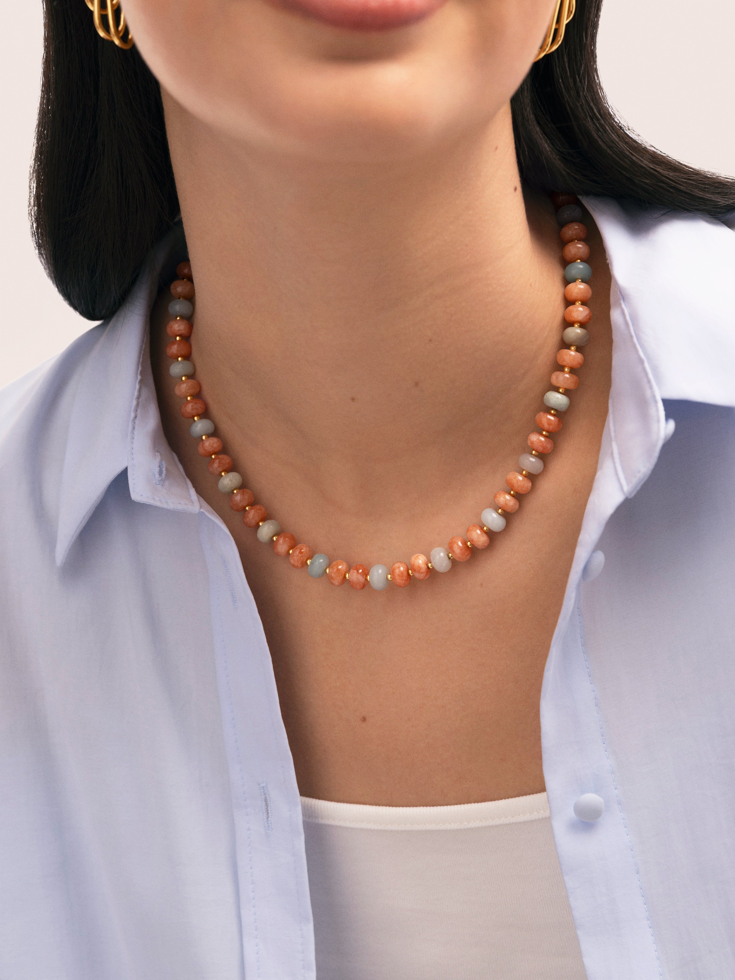 Ambar Stones Stainless Steel Gold Necklace