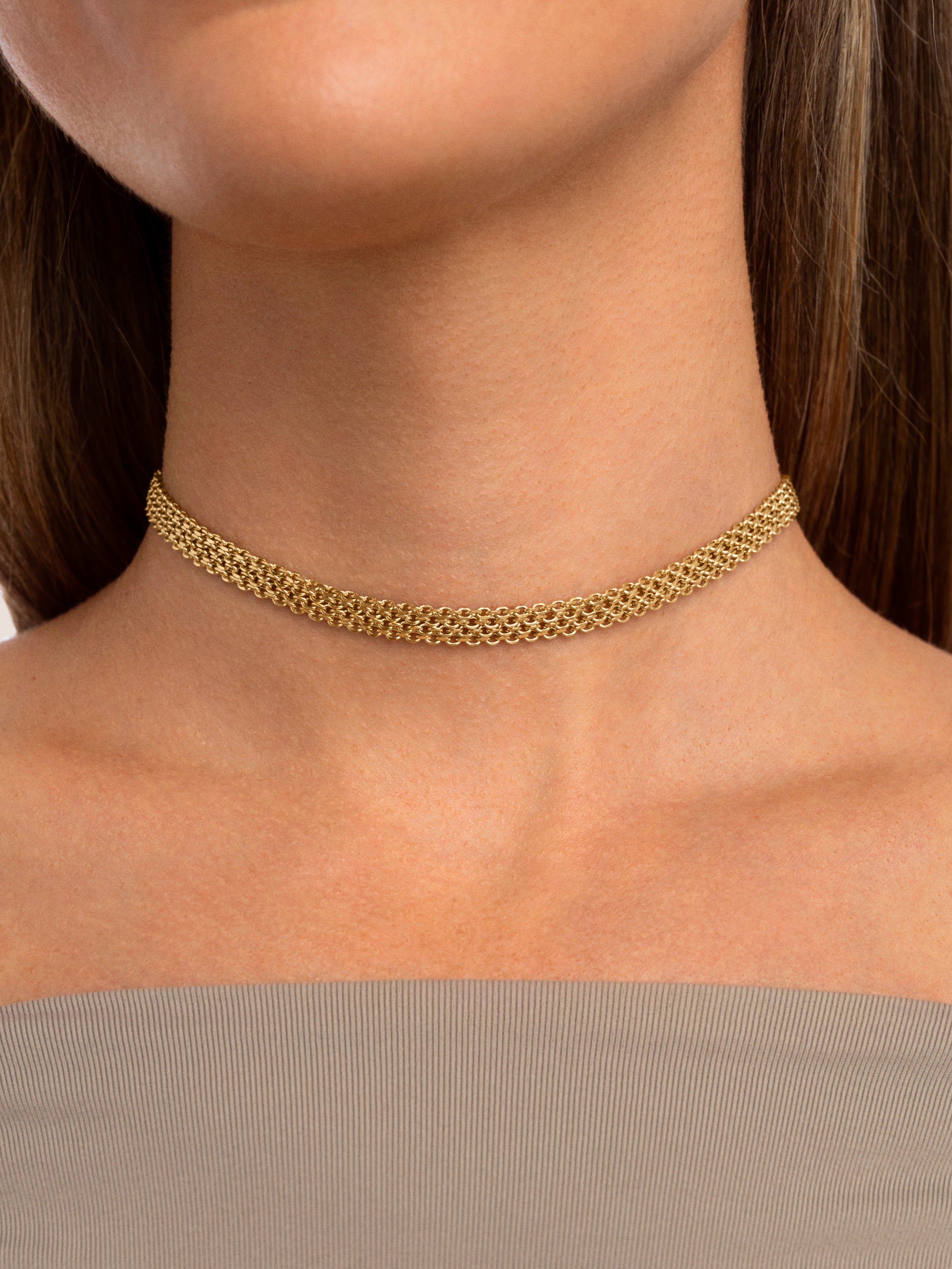 Choker Cassette Acero Baño Oro