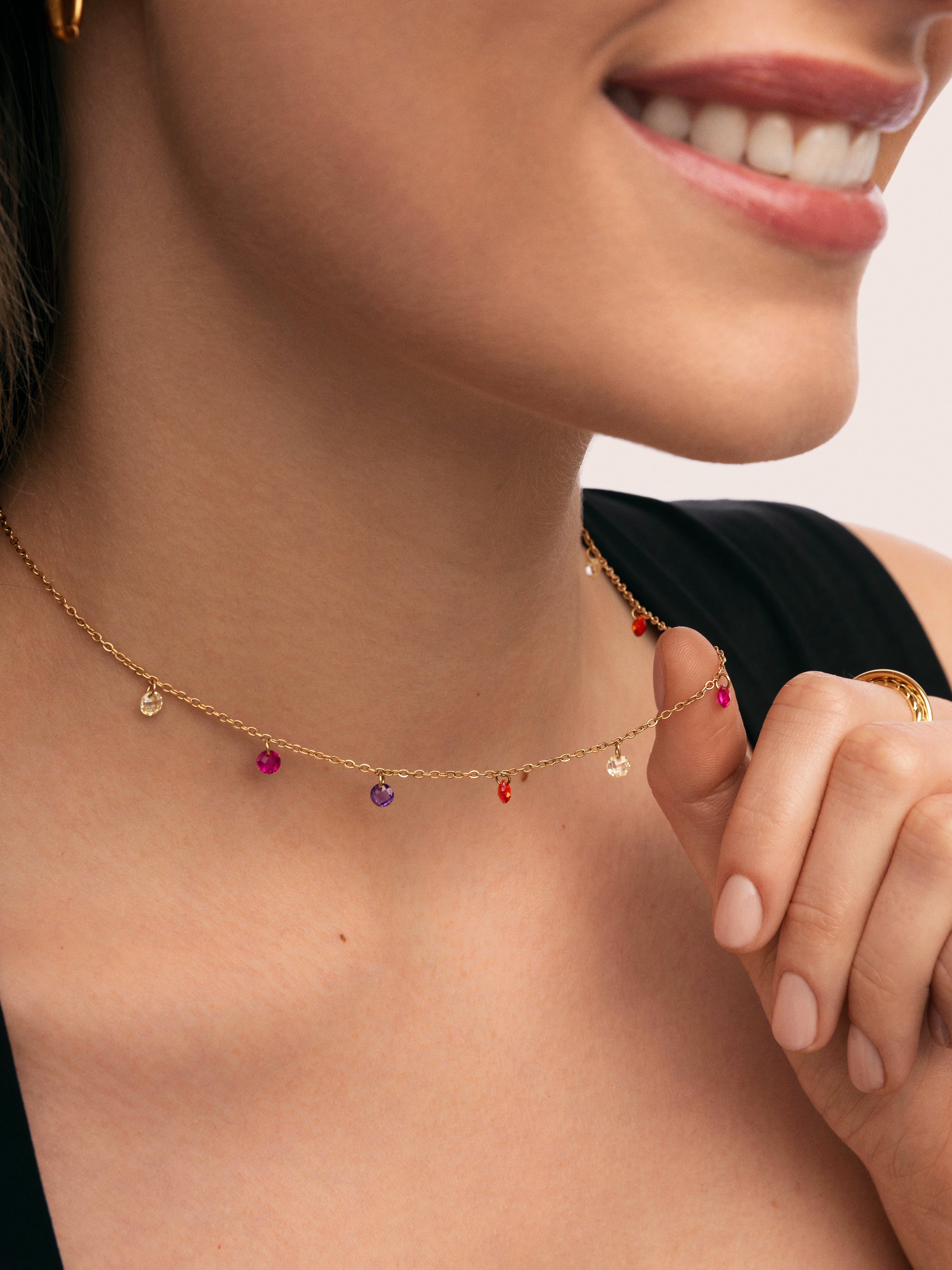 Color Bits Stainless Steel Gold Necklace