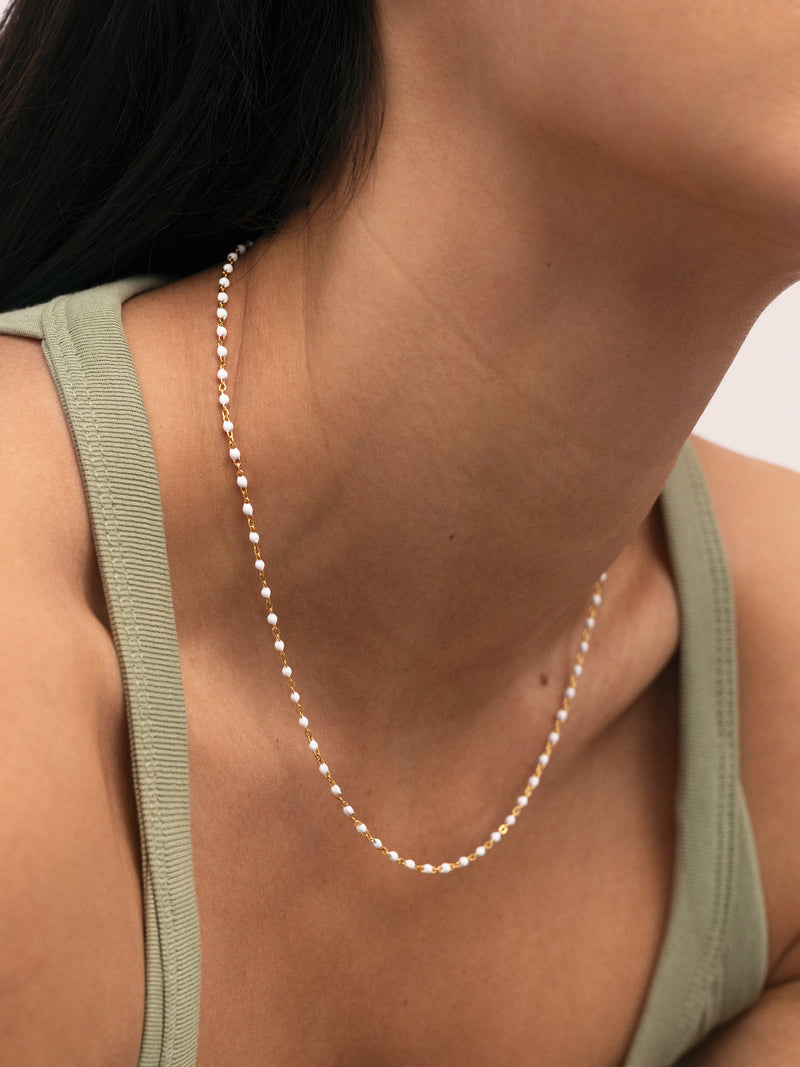 Dots Enamel White Stainless Steel Gold Necklace
