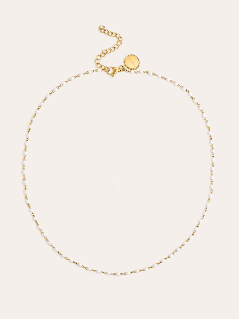 Dots Enamel White Stainless Steel Gold Necklace