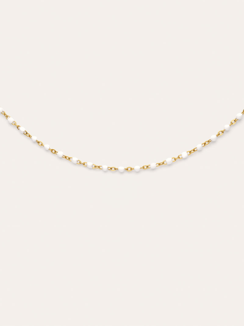 Dots Enamel White Stainless Steel Gold Necklace