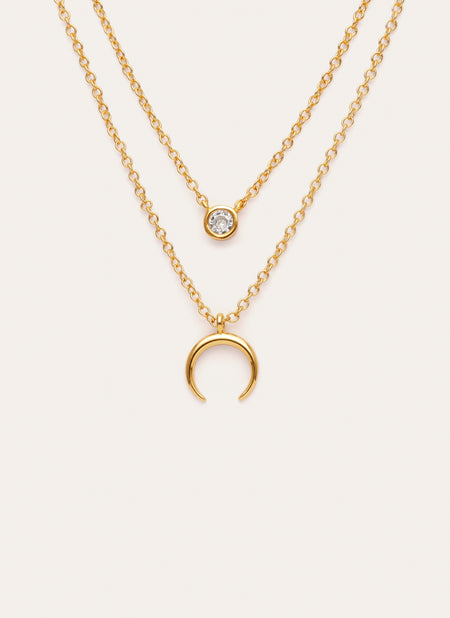 2er-Pack Halsketten Spark + Mini Moonset, vergoldet