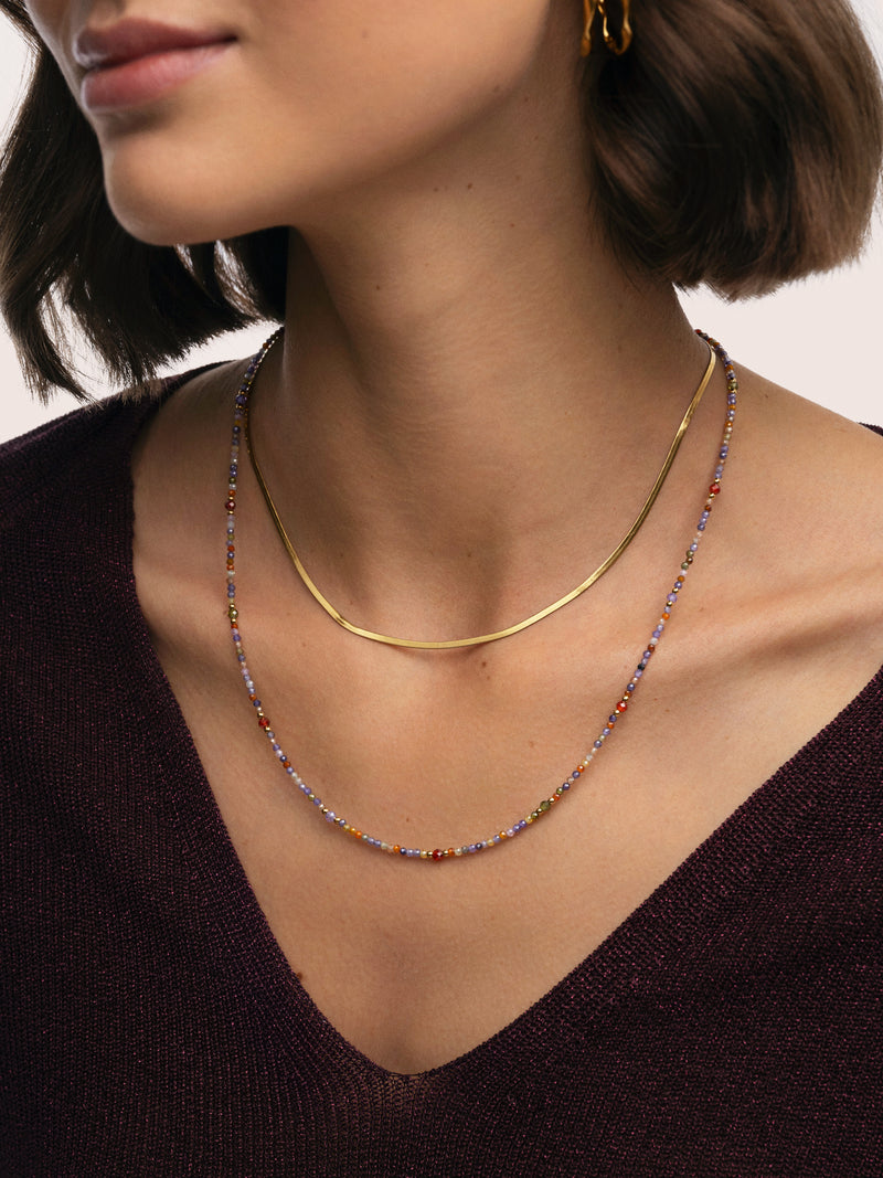 Doble Crystals Lisse Stainless Steel Gold Necklace