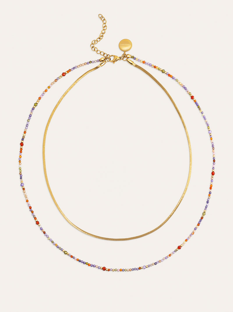 Doble Crystals Lisse Stainless Steel Gold Necklace