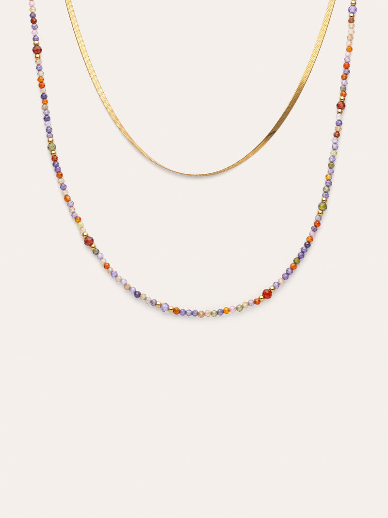 Doble Crystals Lisse Stainless Steel Gold Necklace