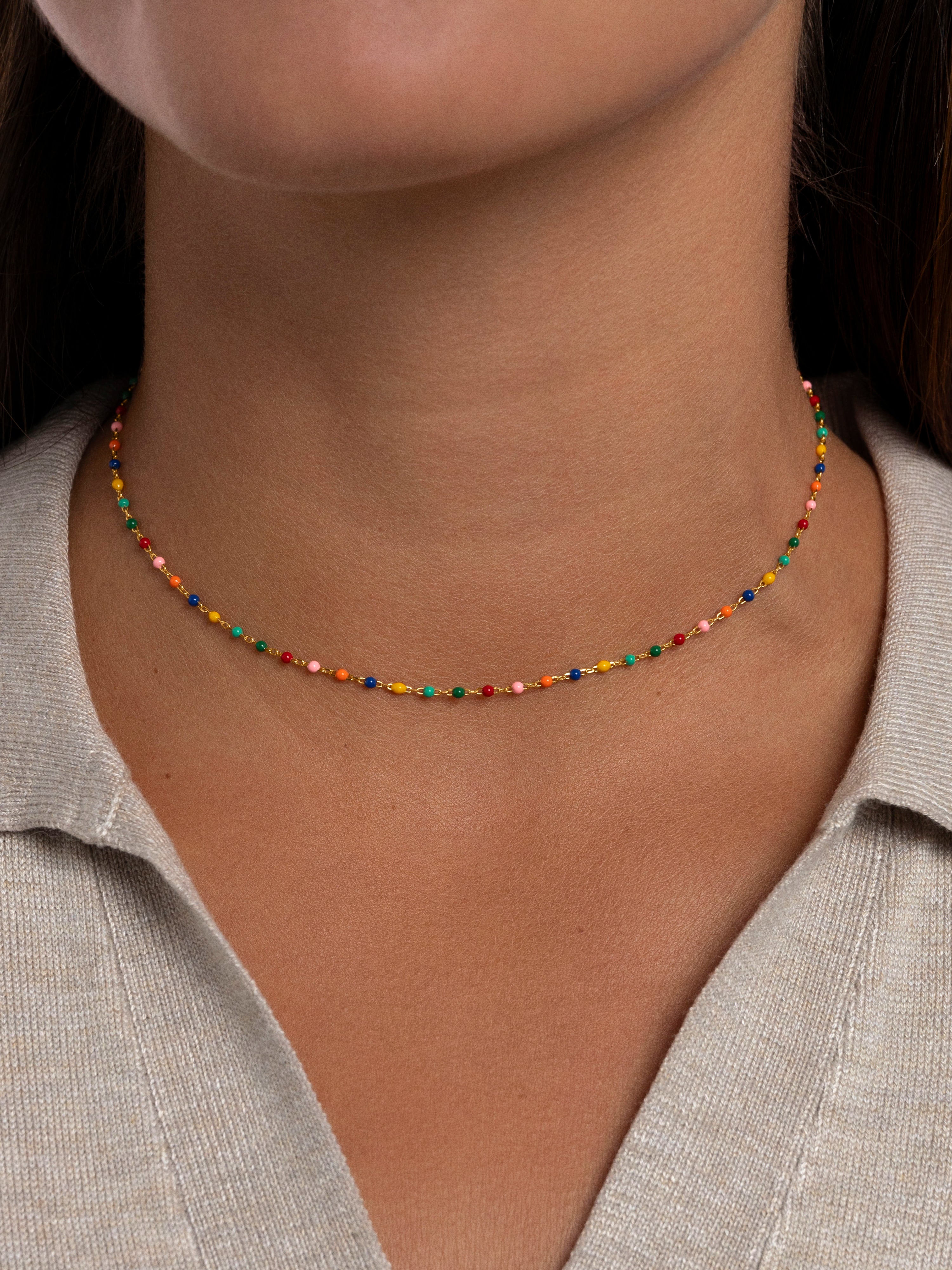 Collar Dots Colors Enamel Plata Baño Oro