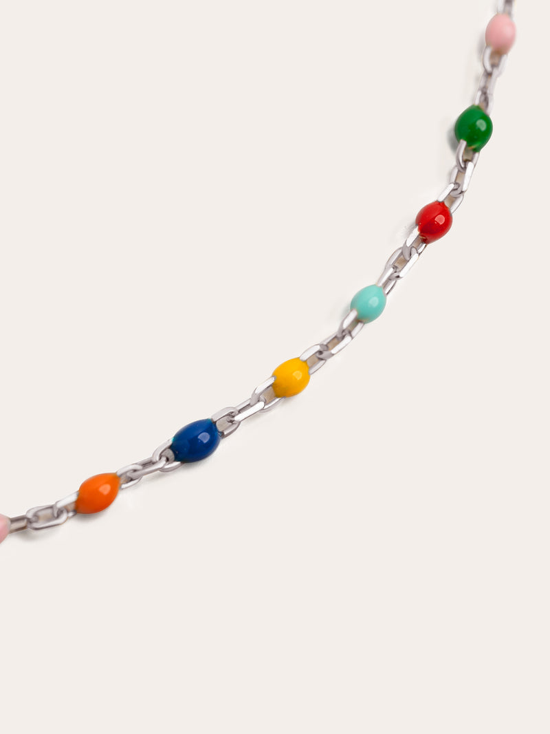 Colors Enamel Letter Personalized Silver Necklace 