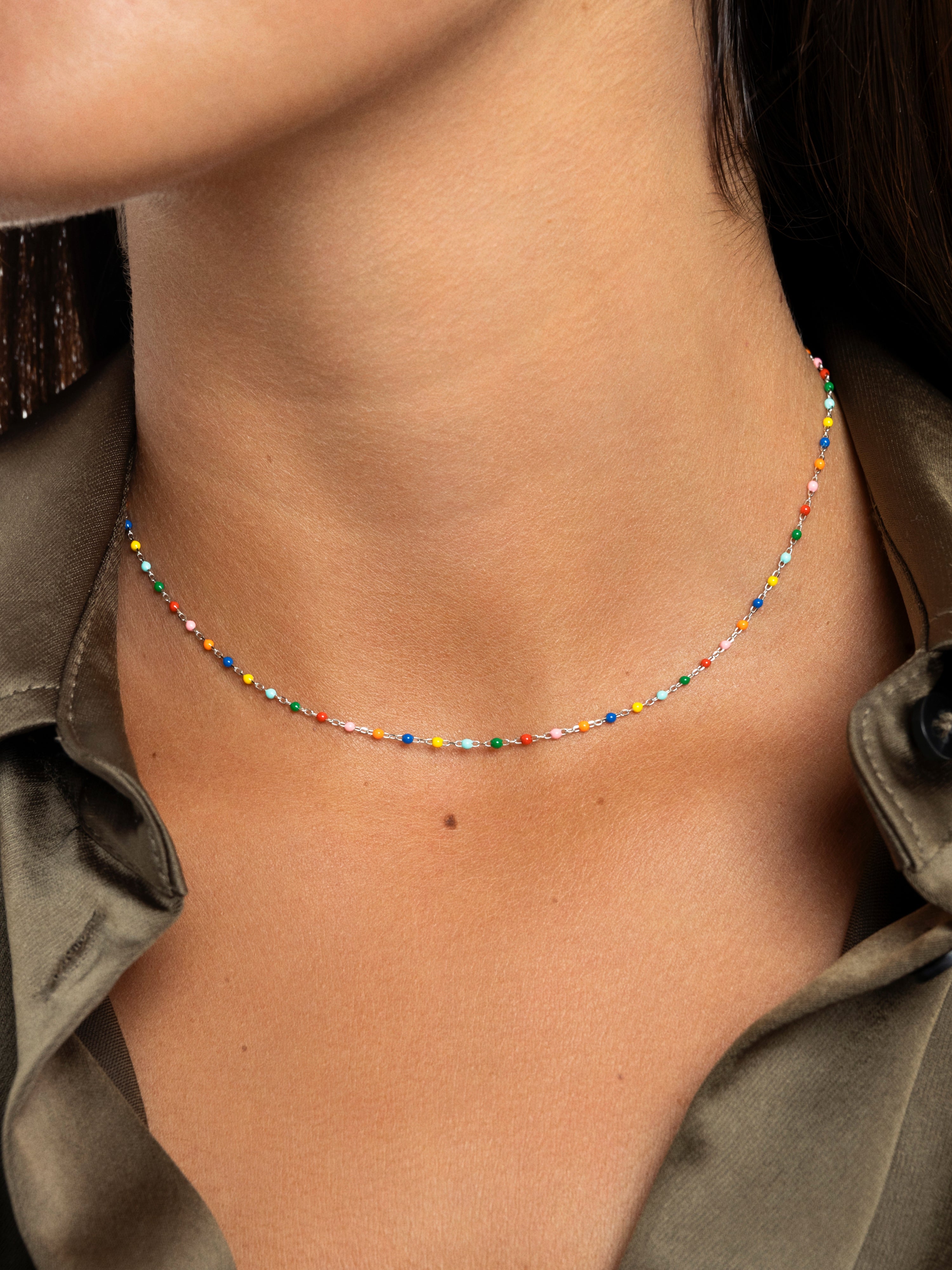 Collar Dots Colors Enamel Plata