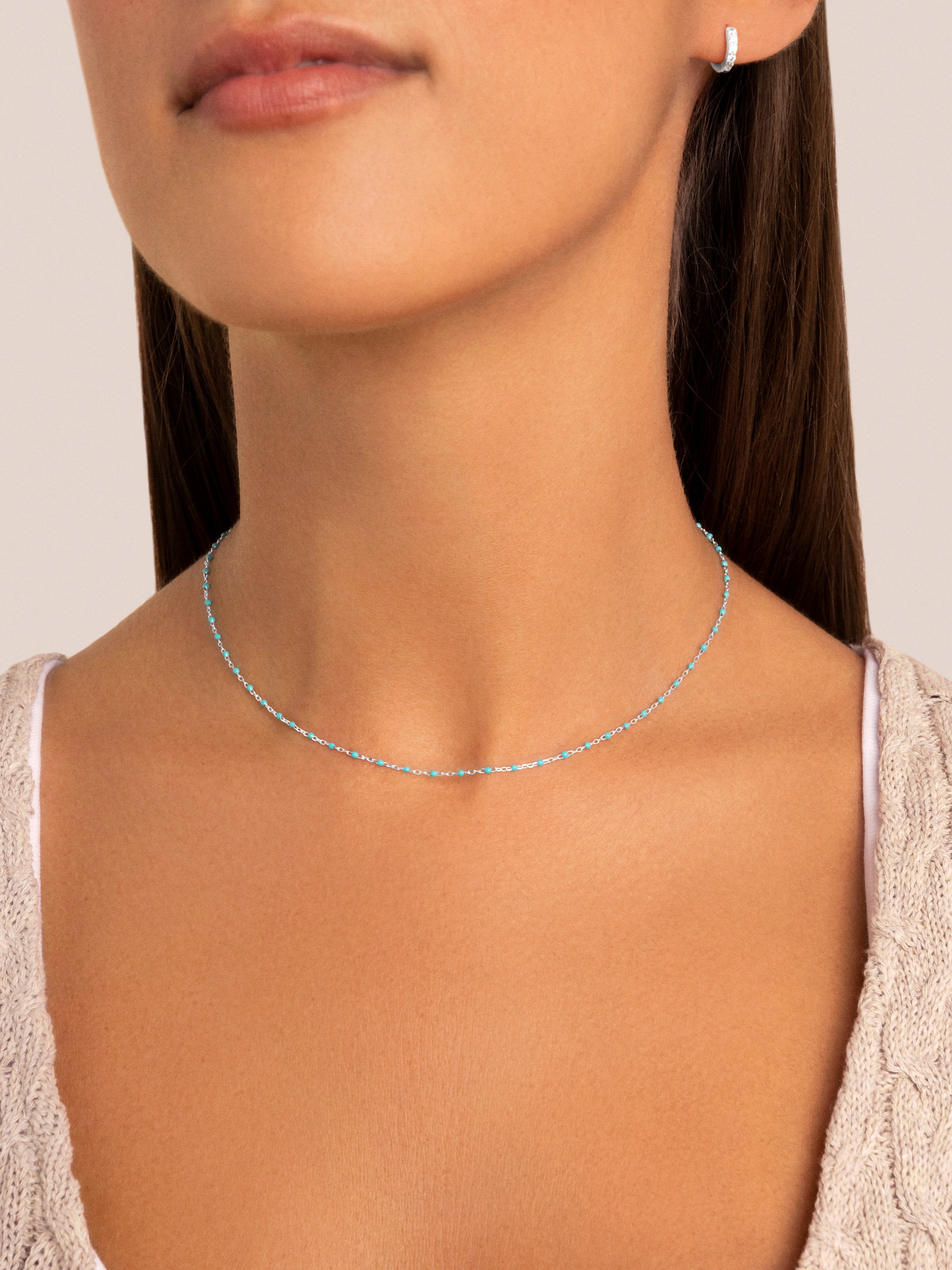 Collar Dots Turquoise Enamel Plata