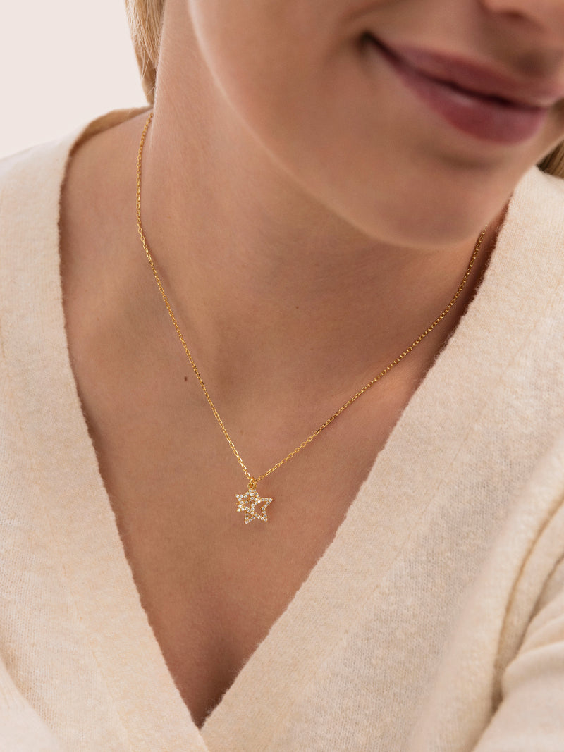 Duo Stars Spark Gold Necklace