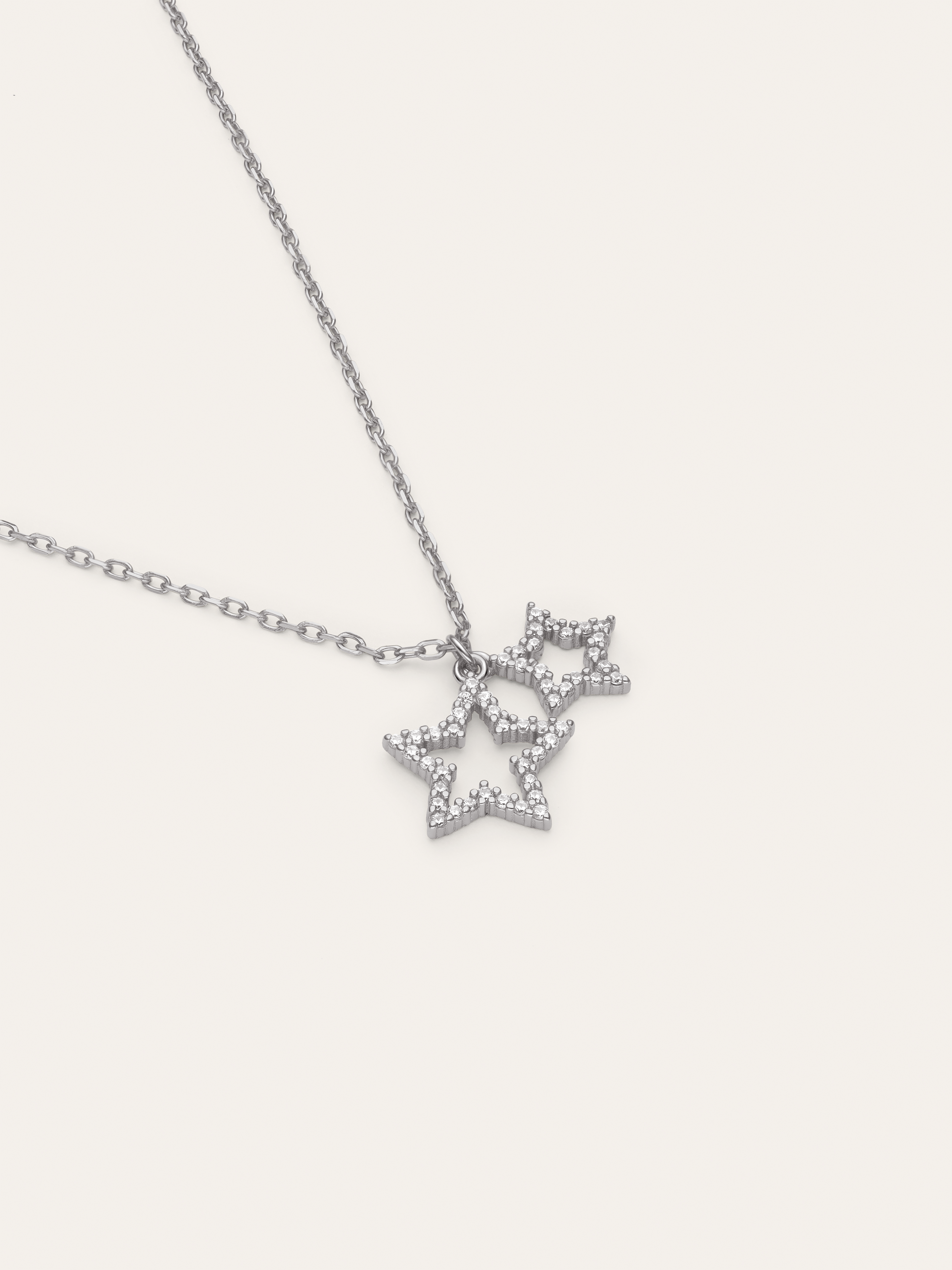 Duo Stars Spark Silver Necklace