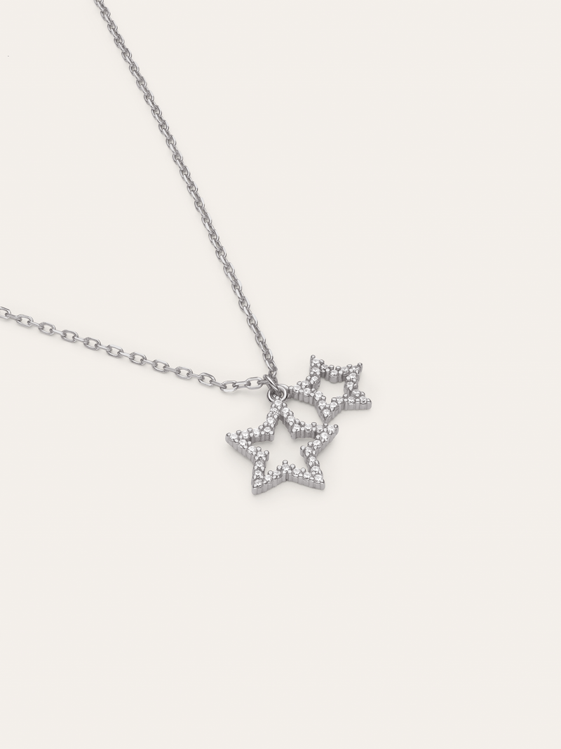 Duo Stars Spark Silver Necklace